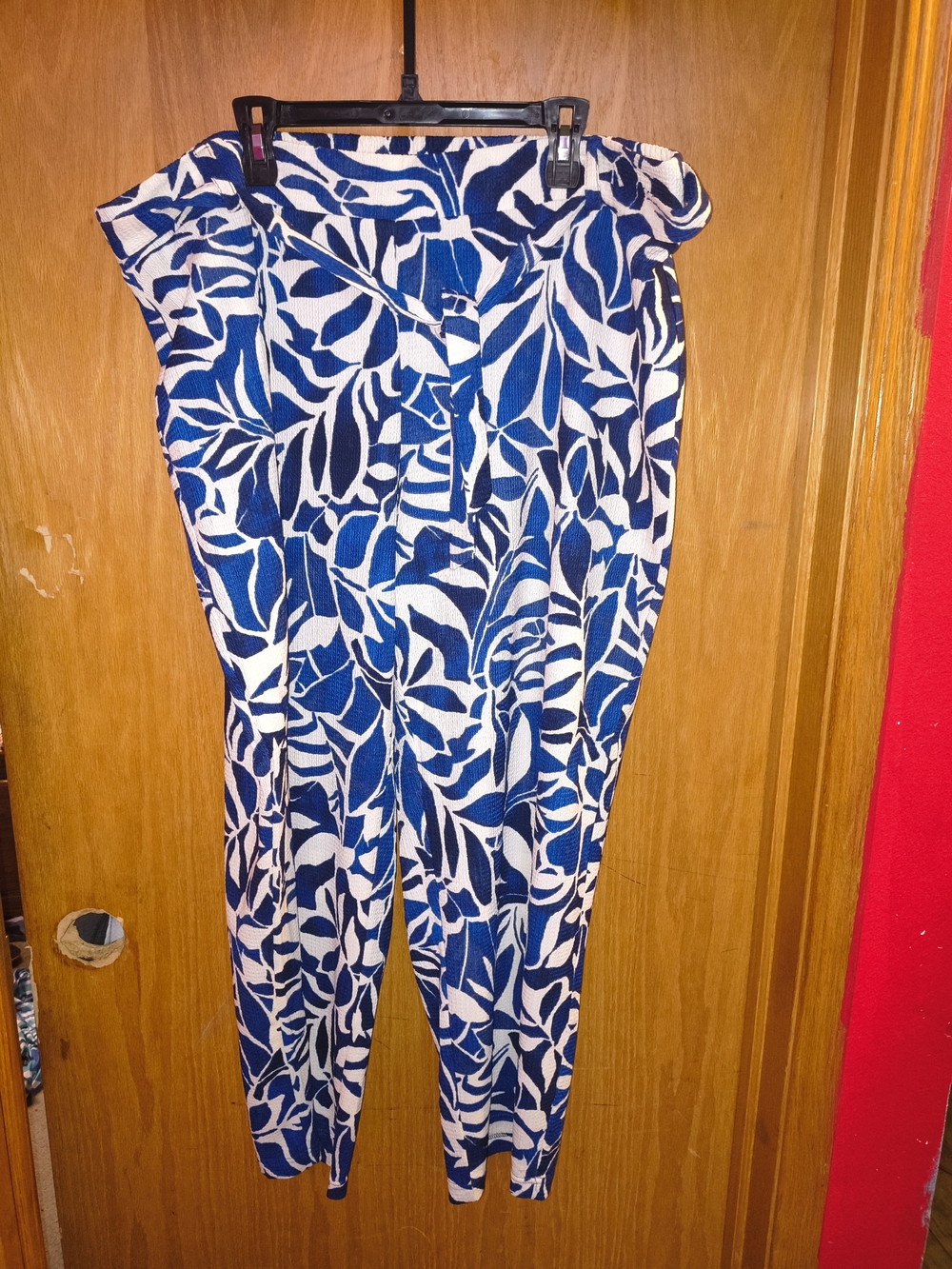 Soho Navy & White Leaf-Print High-Waist Trousers